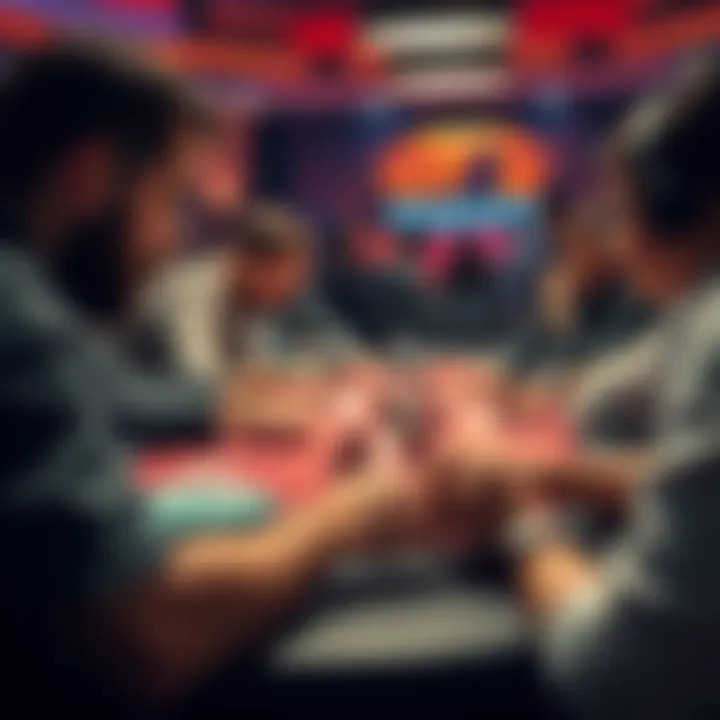 A group of players at a poker table focused on their cards and chips during a micro stakes game.