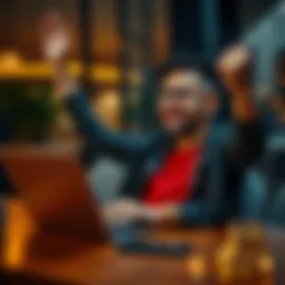 A person celebrating while reviewing their financial gains from a midweek bonus on a laptop.