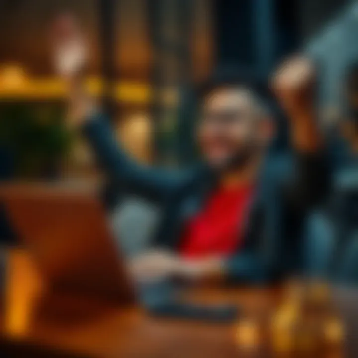 Midweek Bonus Benefits A person celebrating while reviewing their financial gains from a midweek bonus on a laptop.