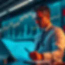 A financial analyst reviewing market trends related to minimum values with graphs and charts