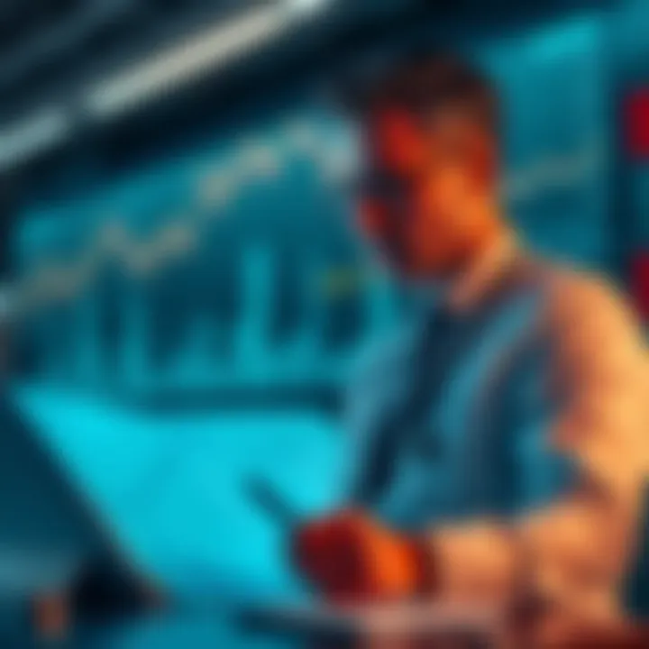 A financial analyst reviewing market trends related to minimum values with graphs and charts