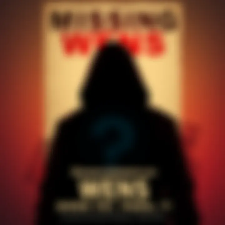 A poster featuring the missing WENS with a question mark and a silhouette in the background.