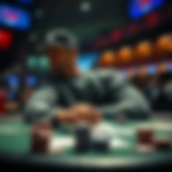A baseball player looking thoughtful at a betting table with cards and chips after a loss in MLB.