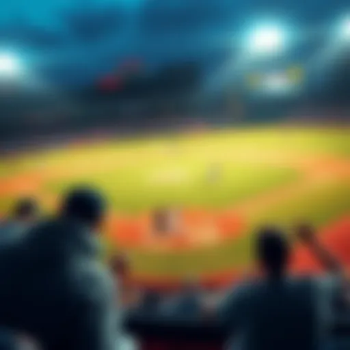 A baseball field with players in action, showcasing a tense moment during the game