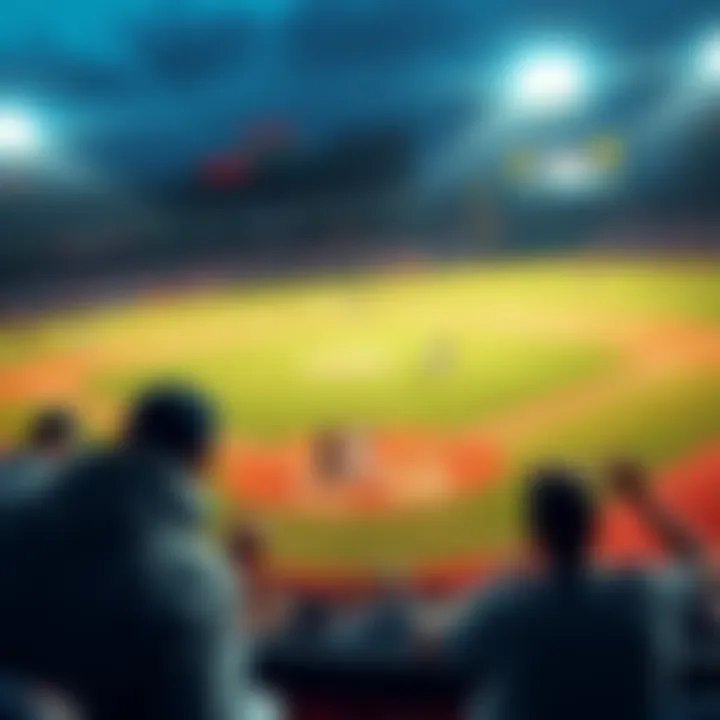 A baseball field with players in action, showcasing a tense moment during the game