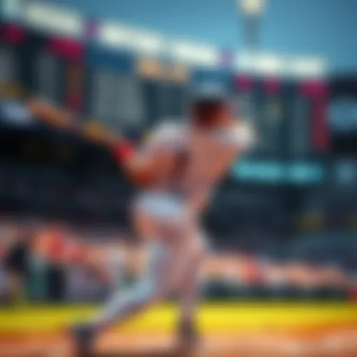 Baseball player swinging bat to hit a home run during a game, with betting odds displayed on a scoreboard in the background.