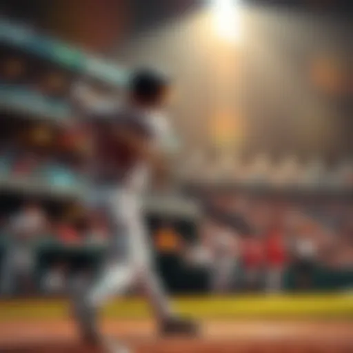 A baseball player hitting a home run in a packed stadium during an MLB game, with fans cheering in the background.