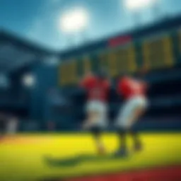 Baseball players on the field with betting odds displayed in the background.