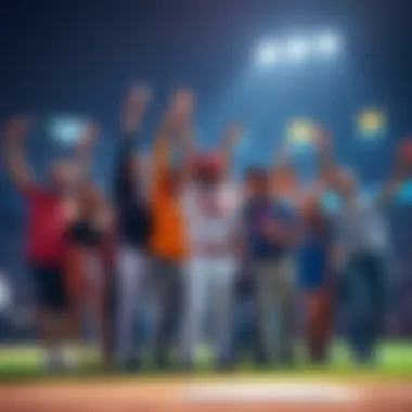 MLB Betting Highlights A group of people celebrating a successful baseball parlay bet with excitement and cheers, showing betting slips and baseball gear.