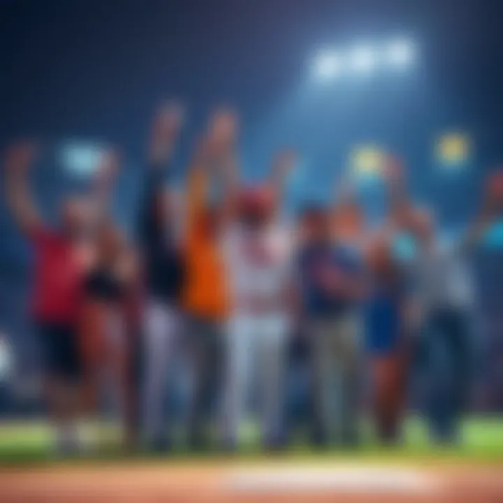 MLB Betting Highlights A group of people celebrating a successful baseball parlay bet with excitement and cheers, showing betting slips and baseball gear.