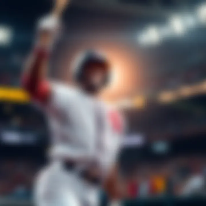A baseball player celebrating a home run with a smartphone showing betting success on the screen, symbolizing the effectiveness of Monsterbet AI in MLB bets