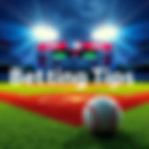 A baseball field with a scoreboard displaying scores, highlighting a betting theme for MLB games.