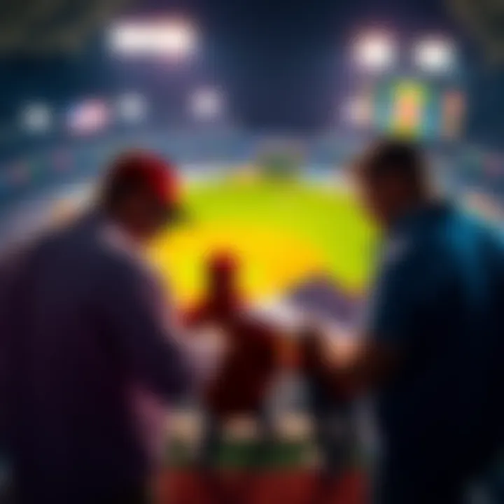 A group of baseball fans examining statistics and betting options for MLB games