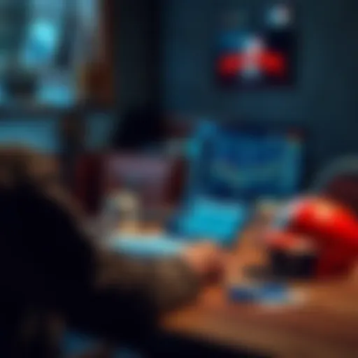 A person reviewing MLB stats and betting tips with a laptop and baseball gear on a table.