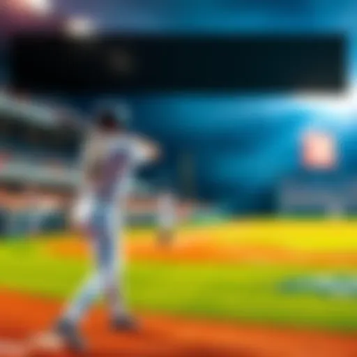 A baseball field with players in action during a game, focusing on a player preparing to bat and fans cheering.