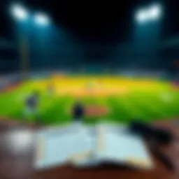 A baseball field with players in action and betting slips on a table, illustrating MLB betting strategies for August 19, 2025.