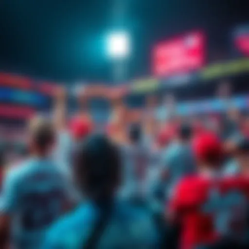 Fans cheering in a stadium during an MLB game, holding signs and wearing team jerseys.