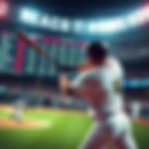 A baseball player hitting a home run with statistics displayed in the background.