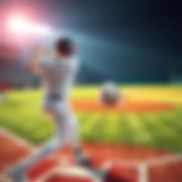 A baseball player swinging a bat during a game, with a focus on the ball being hit toward the outfield, representing home run betting options.