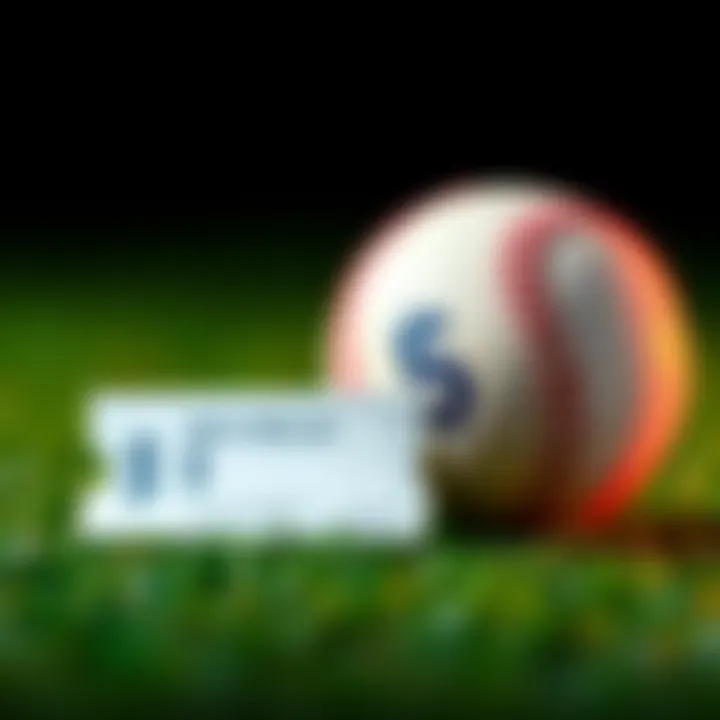 A baseball with a dollar sign and a ticket illustrating the MLB lottery participation.