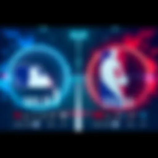 Graphics showing the logos of MLB and NBA with stats and highlights from the 2026 seasons