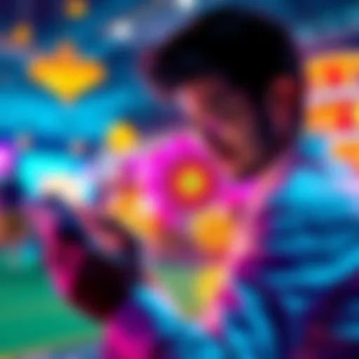 A person playing casino games on a smartphone with vibrant graphics and a focus on user interface