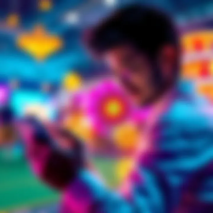 A person playing casino games on a smartphone with vibrant graphics and a focus on user interface