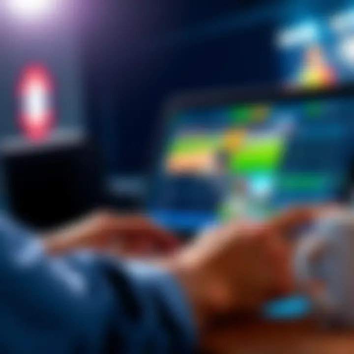 A person reviewing betting strategies with sports game highlights on a laptop screen