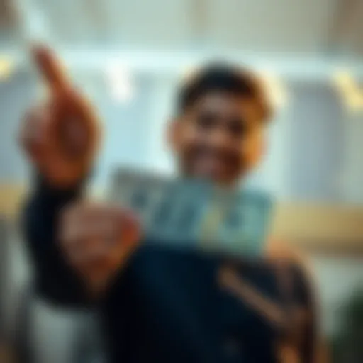 A person happily showing a cash note, symbolizing receiving money for signing up on a forum