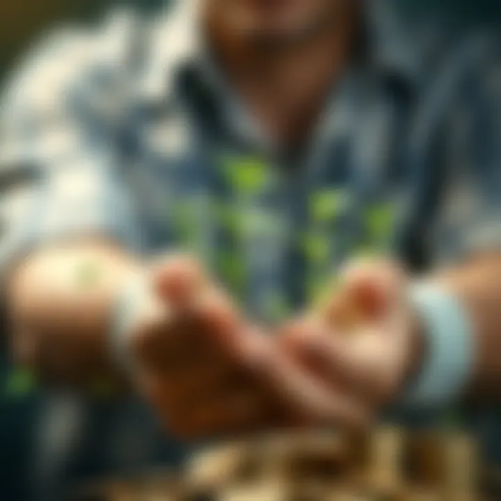 Money Growth Strategies A person holding green plants growing from coins, symbolizing financial growth and investment strategies.