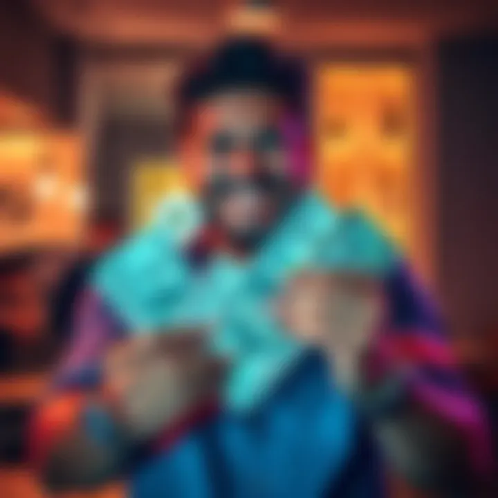 A person holding cash with a cheerful expression, symbolizing financial gain and opportunity.