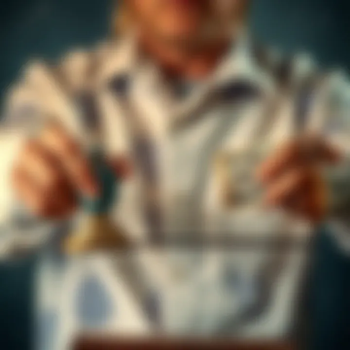 A person weighing money and financial options, showing contrasting choices between security and risk.