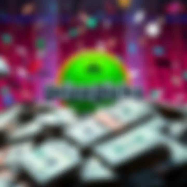 A pile of cash with the PrizePicks logo in the background, representing opportunity for winners