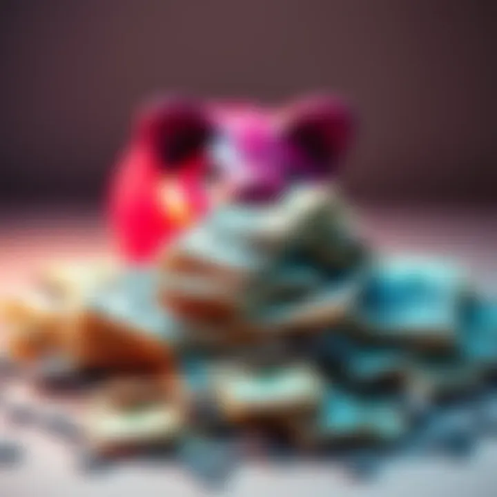 A pile of cash representing money saved by not gambling, with a piggy bank in the background
