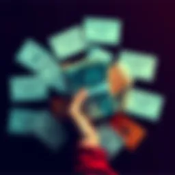 A person holding cash surrounded by simple financial tips on cards, symbolizing easy ways to earn money.