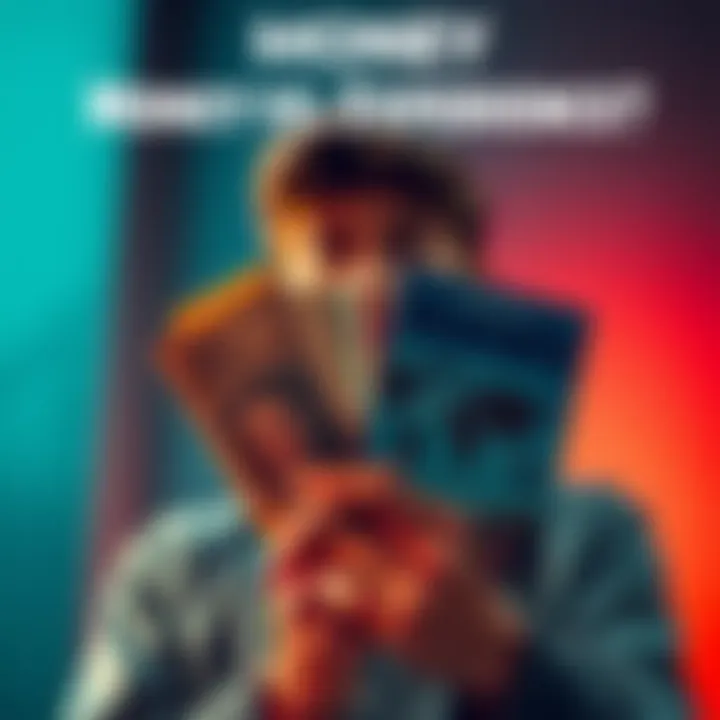 A person holding cash and a travel brochure, contemplating choices between money and leisure activities.