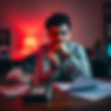 Thinking about money withdrawal Person contemplating whether to withdraw money from savings, analyzing financial choices, with a calculator and notes on the table