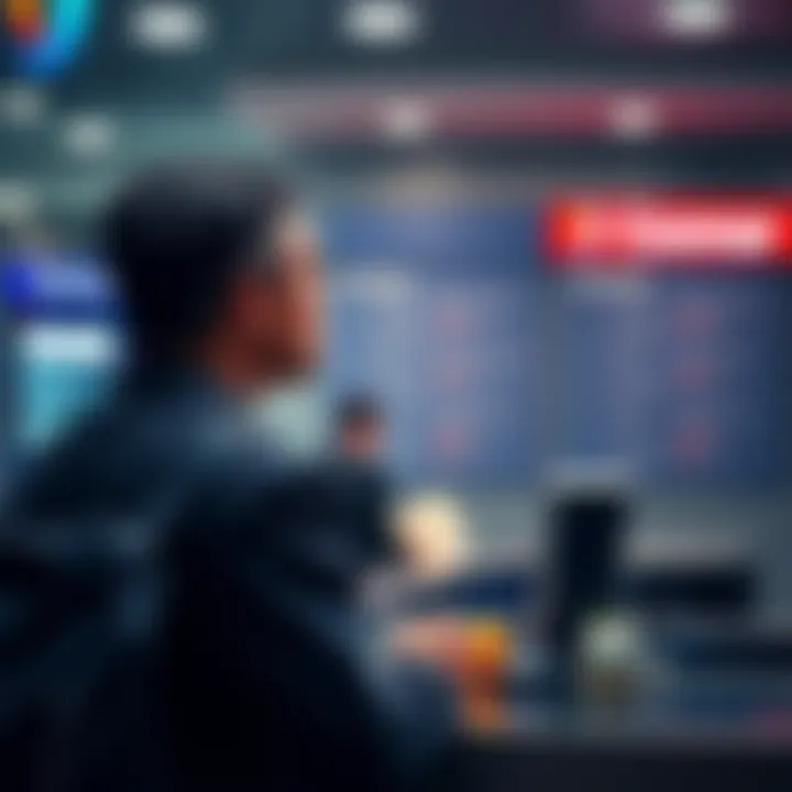 A person considering money withdrawal at a bank counter with various choices displayed.