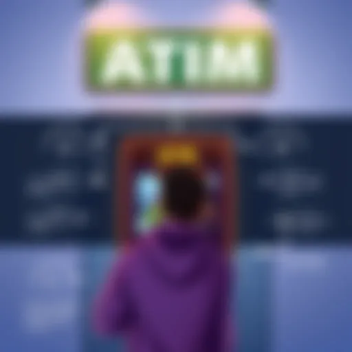 An illustration showing a person withdrawing cash from an ATM, with clear steps outlined for securing funds.