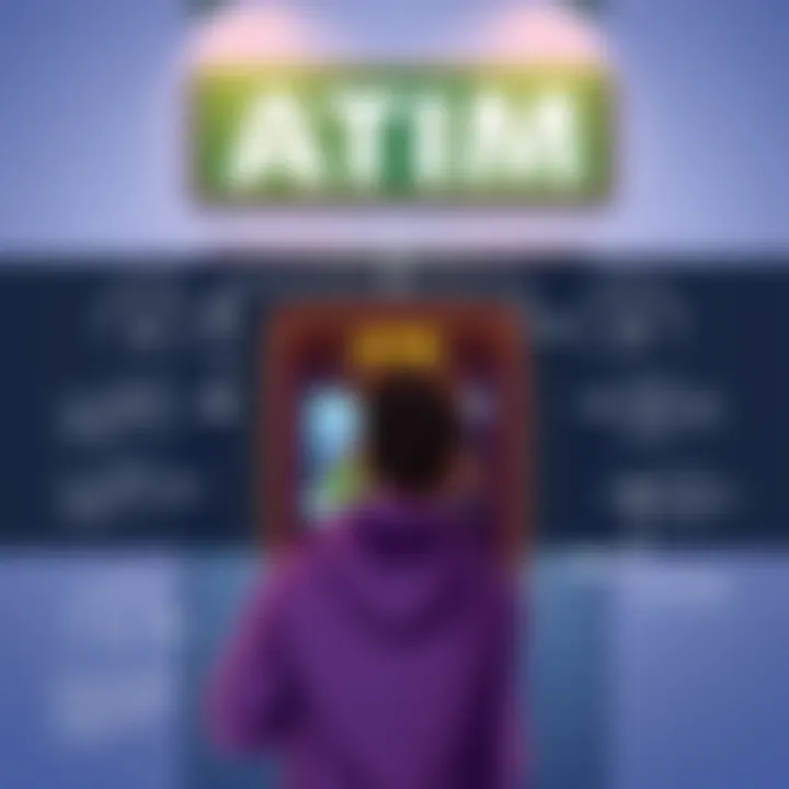 An illustration showing a person withdrawing cash from an ATM, with clear steps outlined for securing funds.