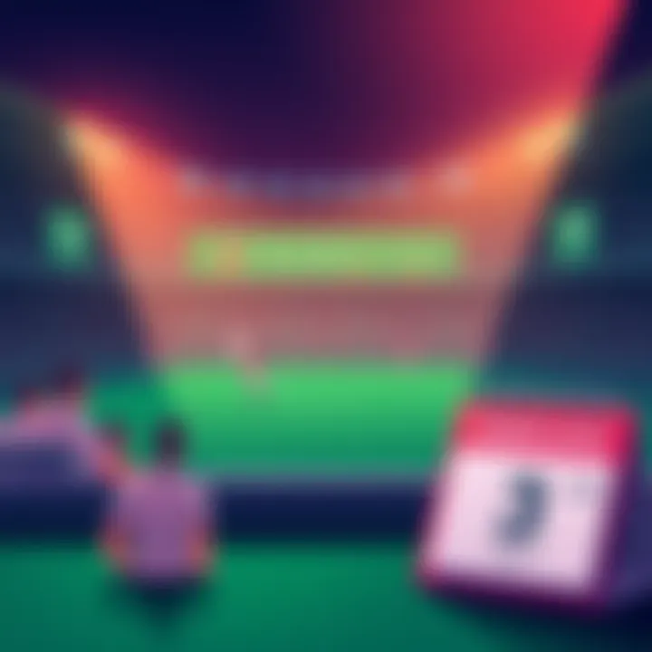 A digital illustration showing a betting pool with participants and odds displayed, highlighting the competition format for Moneyline betting. A calendar shows the date February 3rd.