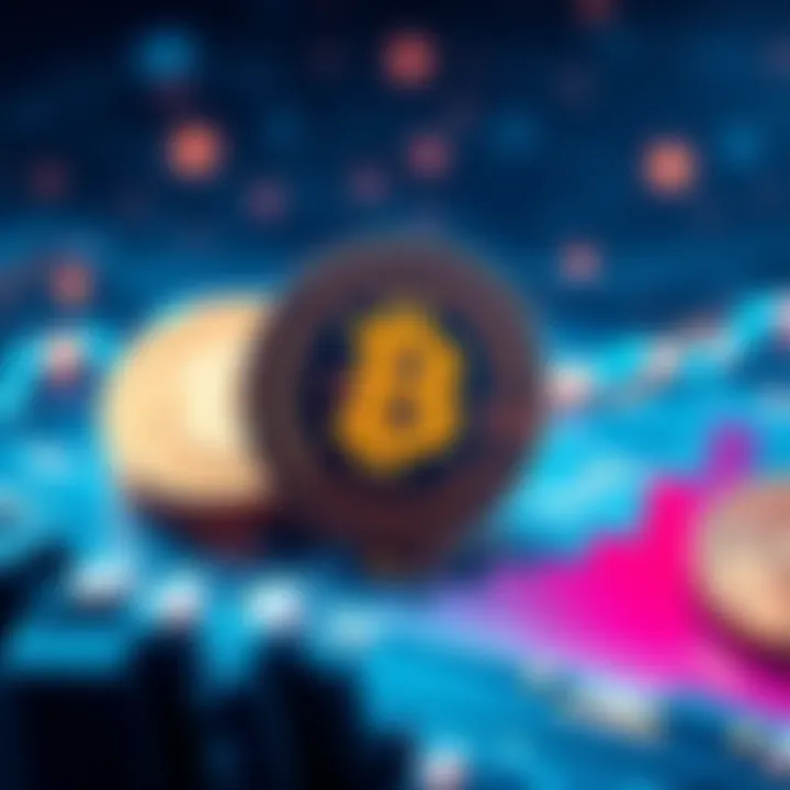 Illustration of digital coins representing monthly cryptocurrency bonuses with a chart showing growth.