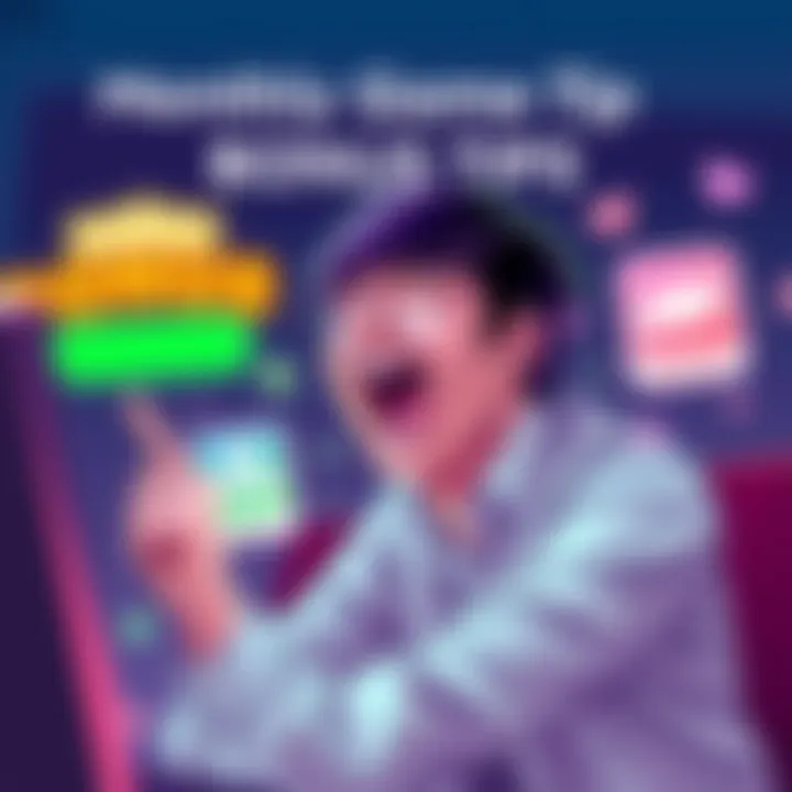 Illustration showing a person excitedly playing a game, with icons representing bonuses and game options like Jocker Jam and Buffaloads