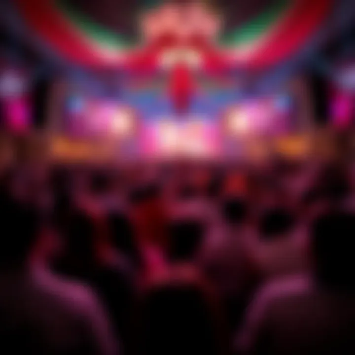 Crowd excited for the upcoming monthly launch event with bright decorations and banners