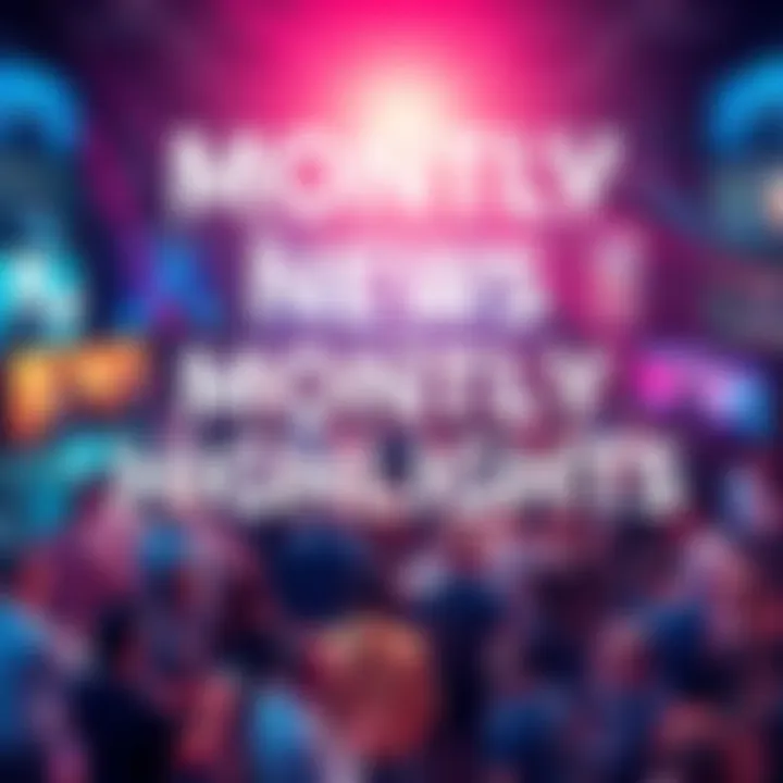 A collage showing key events and product launches from the past month, including images of products and people engaging in discussions.