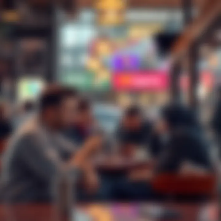 People discussing rumors about monthly ads at a coffee shop