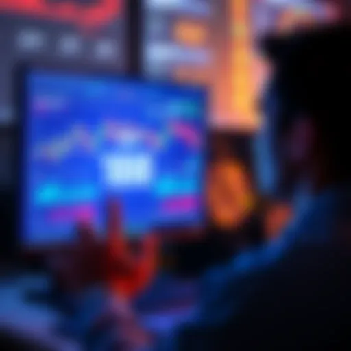 Monthly Bonus Overview A person looking at a computer screen with financial graphs and a bonus notification showing 188 USD