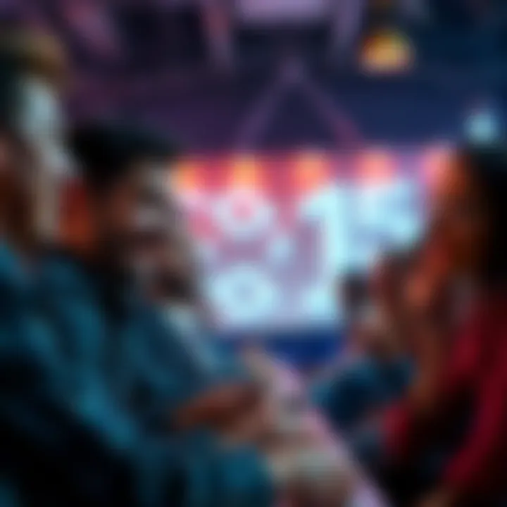 People engaged in a guessing game about monthly expenses, showing excitement and focus.