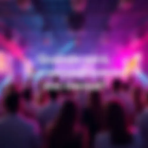 A vibrant announcement graphic for a second monthly event, featuring excited people discussing and sharing ideas.