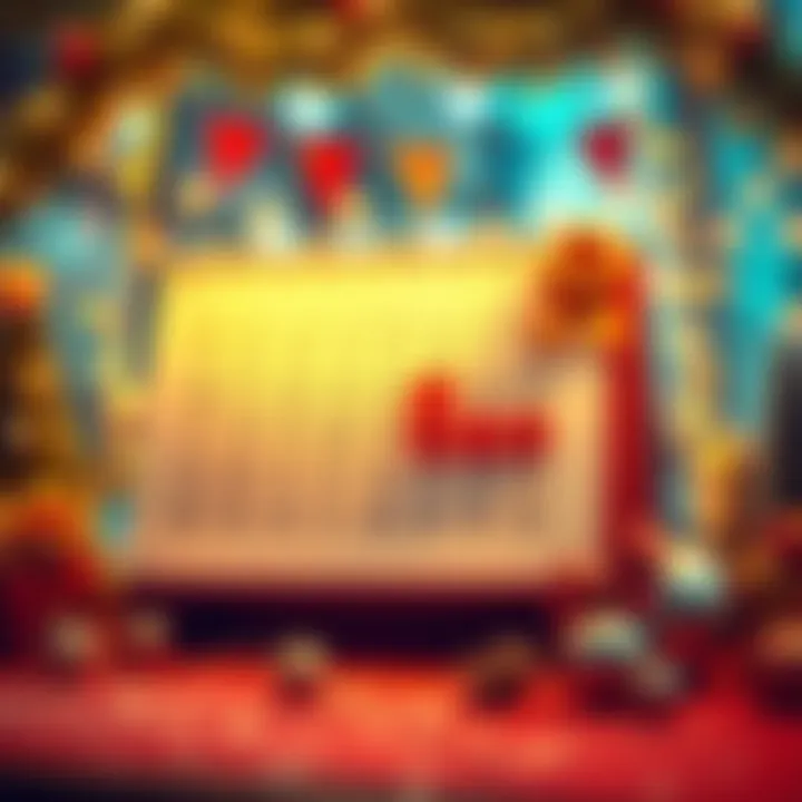 A calendar highlighting important dates for a monthly event with festive decorations